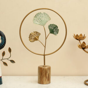 Metal & Wood Aria 3 Ginko Leafs Figurine Showpiece Table Decor