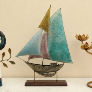 Metal & Wood Mason Sailing Boat Figurine Showpiece Table Decor