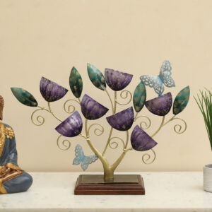 Metal & Wood Alison Leaf with Butterfly Showpiece Table Decor