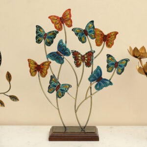 Metal & Wood Ceaser Butterflies Showpiece Table Decor