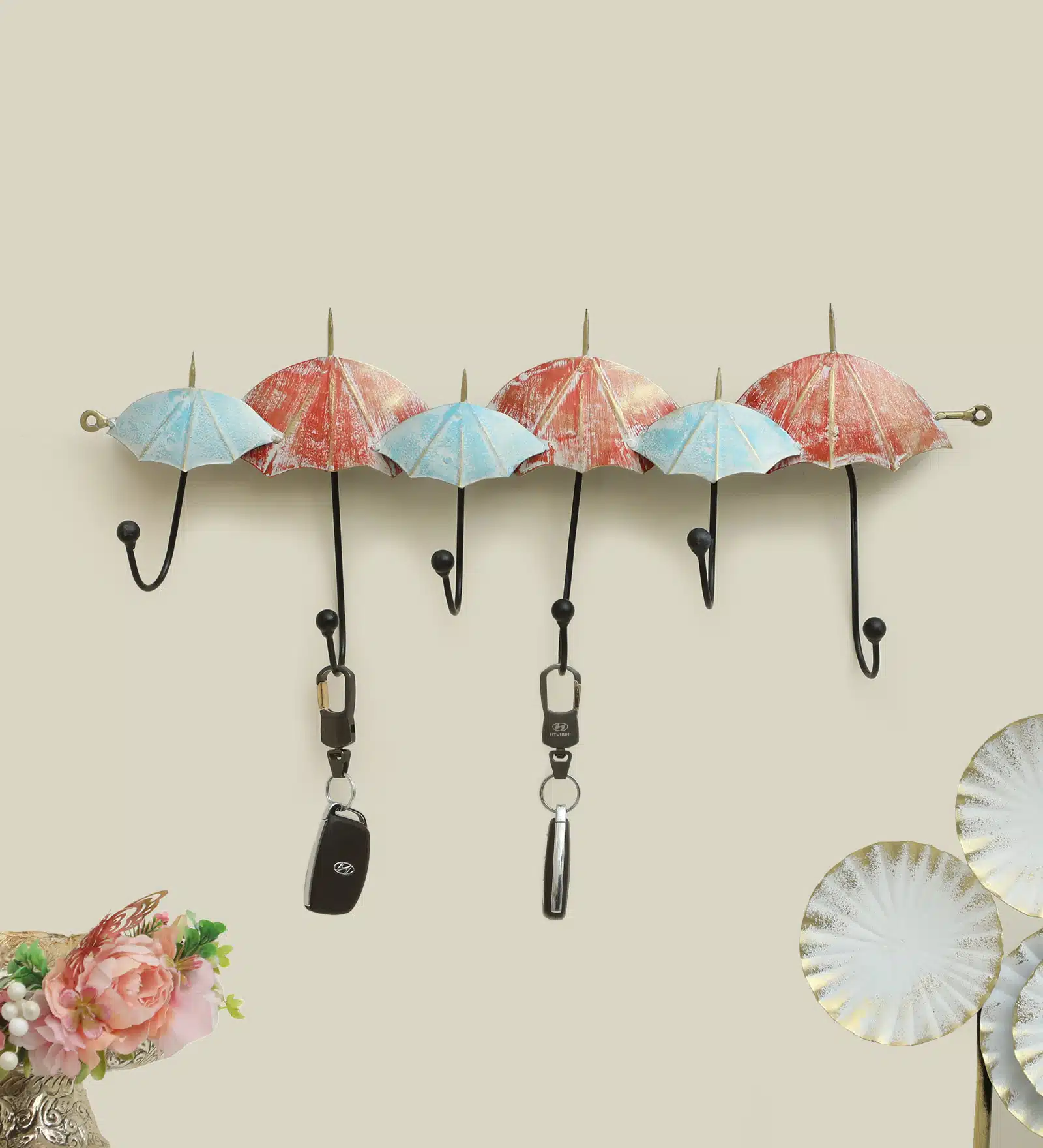Umbrella Metal Wall Hooks for Keys | 6-Hook Holder