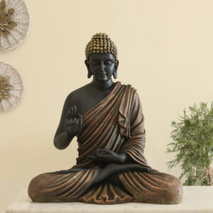 Polyresin Bento Blessing Buddha God Idol Showpiece Figurine Table Decor (Black and Gold)