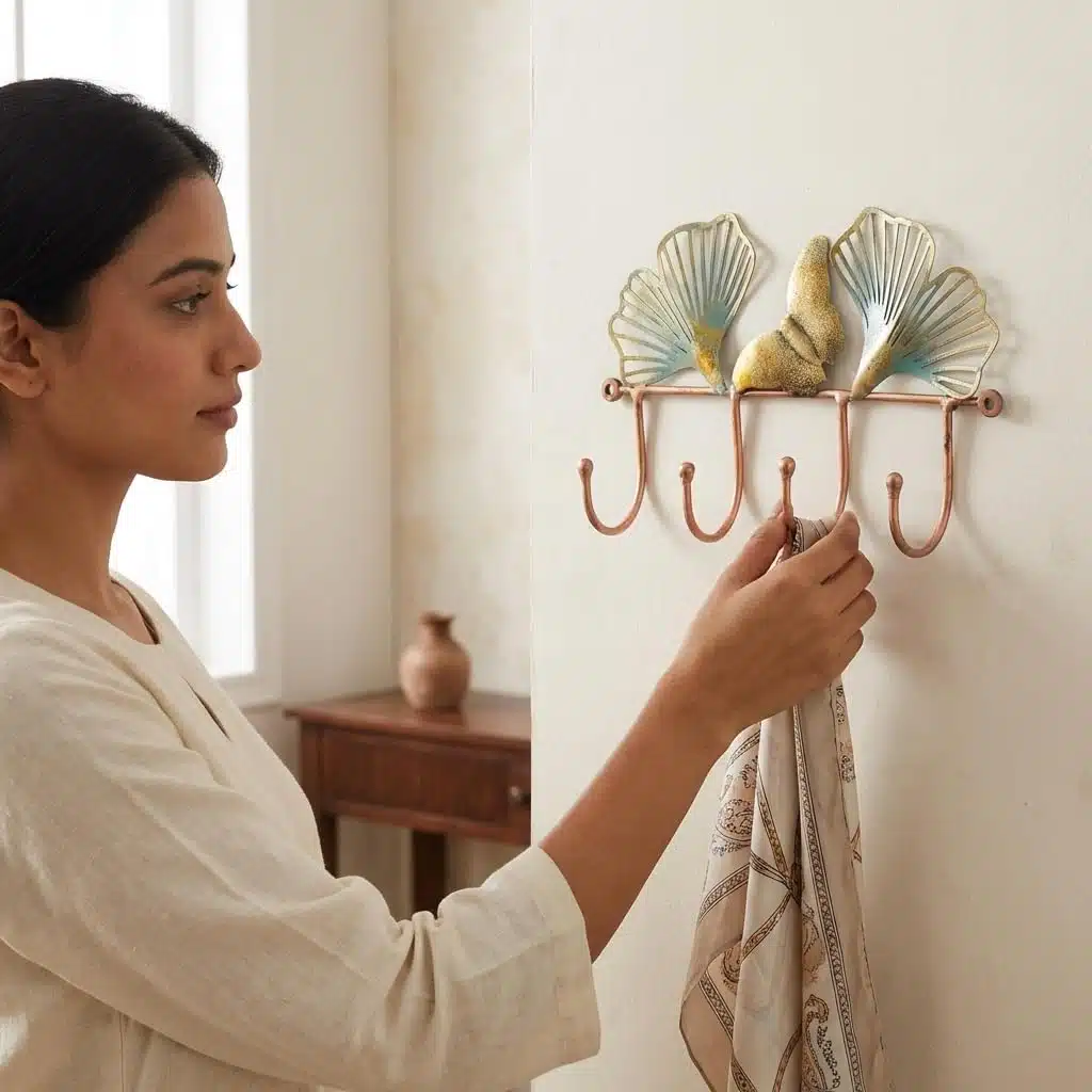 Leaf Key Holder for Wall - Theo Metal 4-Hook Key Hanger Rack - Image 4