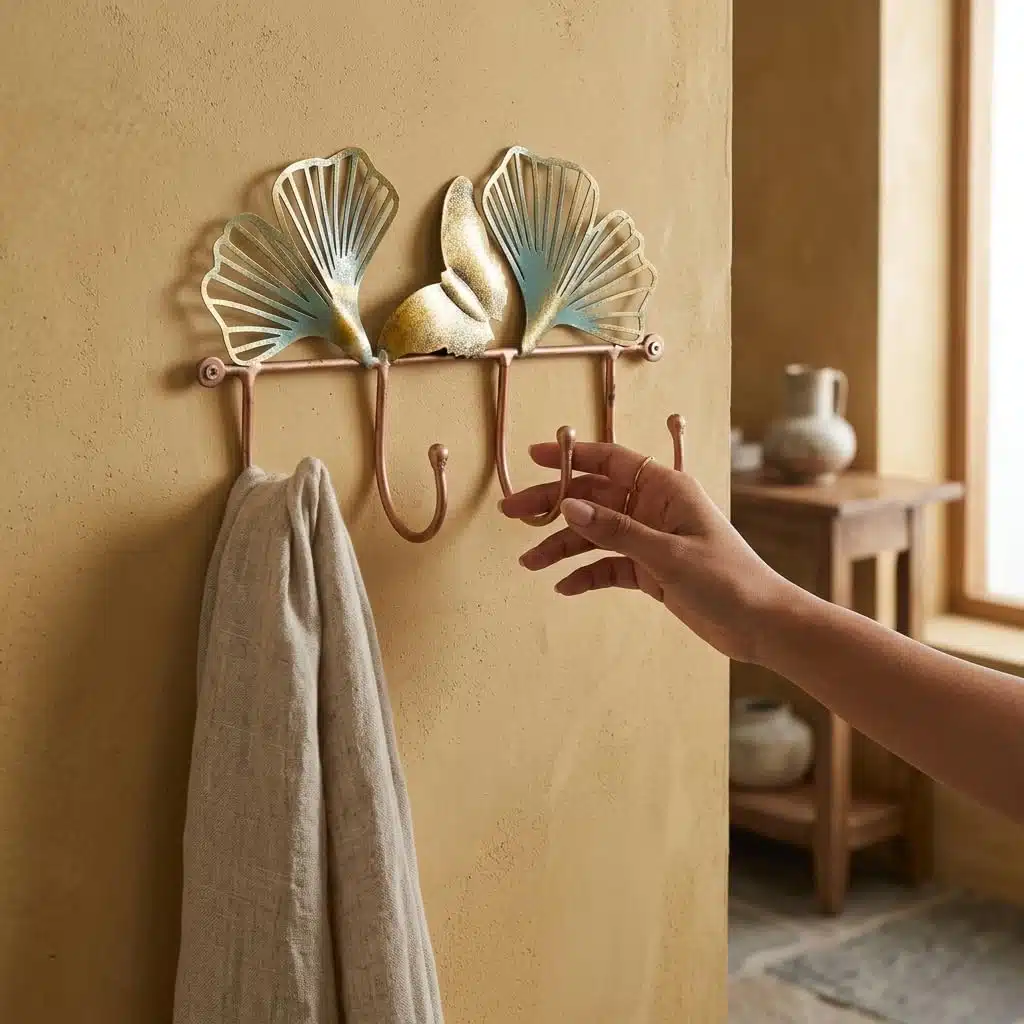 Leaf Key Holder for Wall - Theo Metal 4-Hook Key Hanger Rack - Image 5