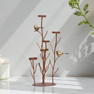 Metal Multicolor Like Bird on Leaf with Candle Holders Table Decor Showpiece