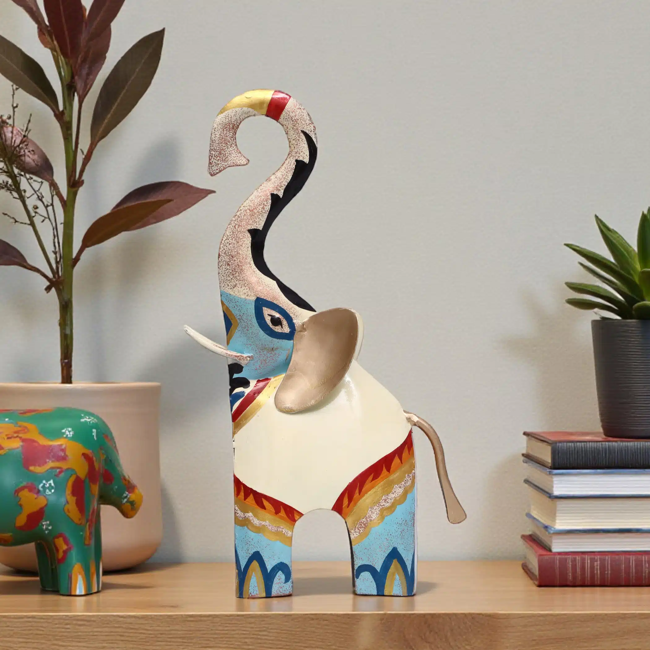 Hand Painted Elephant Showpiece Orion Metal Table Decor