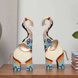 Metal Multicolor Orion Ele Hand Painted Table Decor Showpiece (Set of 2)
