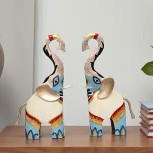 Elephant Showpiece Set of 2 Orion Hand Painted Metal Table Decor