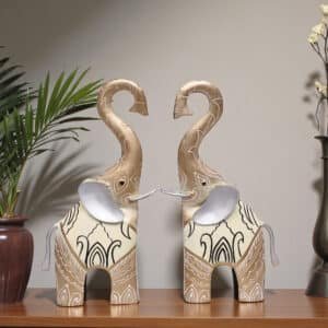 Metal Multicolor Thanos Ele Hand Painted Table Decor Showpiece (Set of 2)