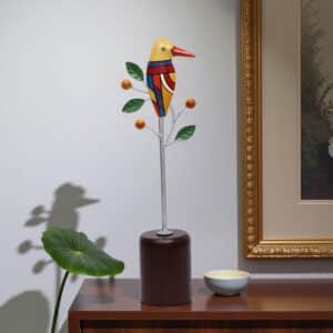 Metal & Wood Multicolor Nitya Bird/1 Hand Painted Table Decor Showpiece