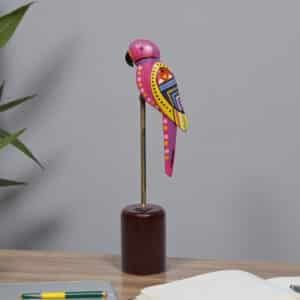 Metal & Wood Multicolor Pihu Parrort Hand Painted Table Decor Showpiece