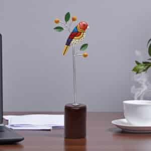 Metal & Wood Multicolor Nitya Bird/2 Hand Painted Table Decor Showpiece