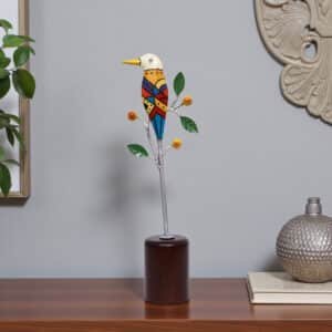 Metal & Wood Multicolor Nitya Bird/3 Hand Painted Table Decor Showpiece