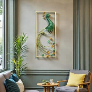 Metal Multicolor Leo Peacock on Frame Wall Decor