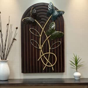 Metal Multicolor Floria Butterfly on Wooden Panel Wall Decor