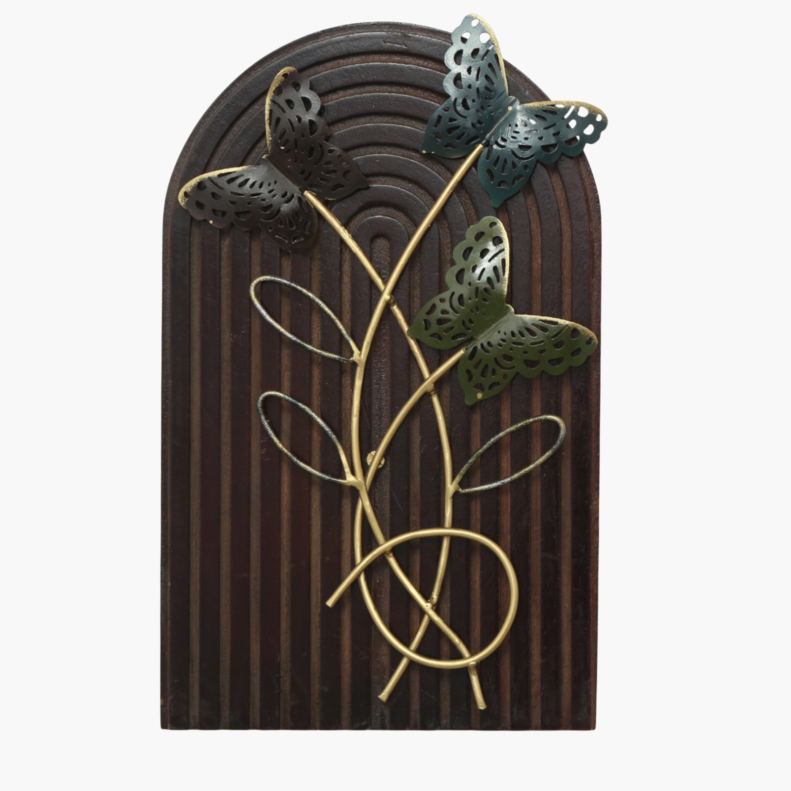 Metal Multicolor Floria Butterfly on Wooden Panel Wall Decor - Image 2