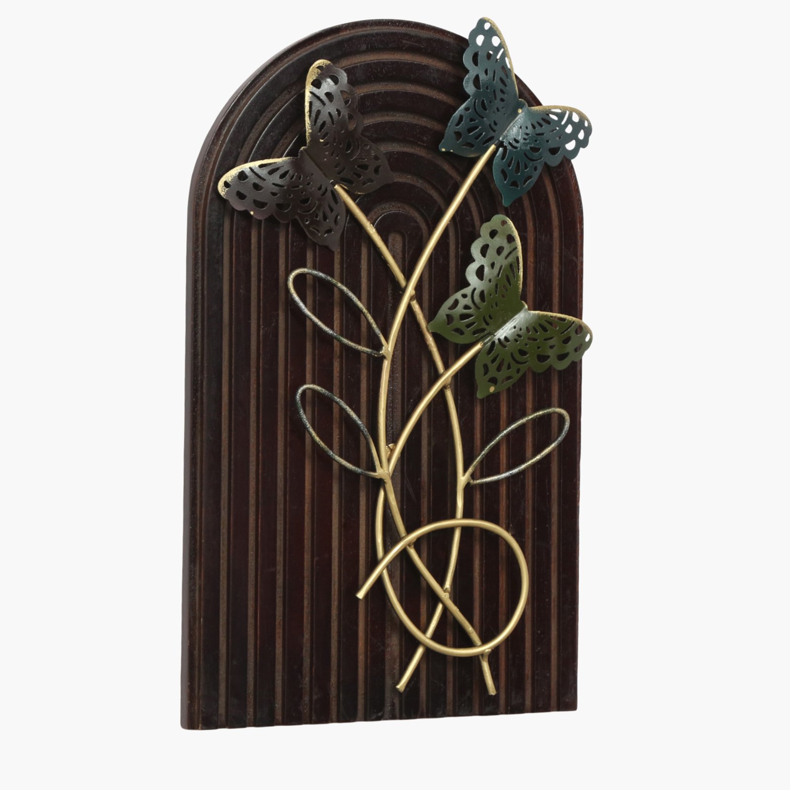 Metal Multicolor Floria Butterfly on Wooden Panel Wall Decor - Image 4