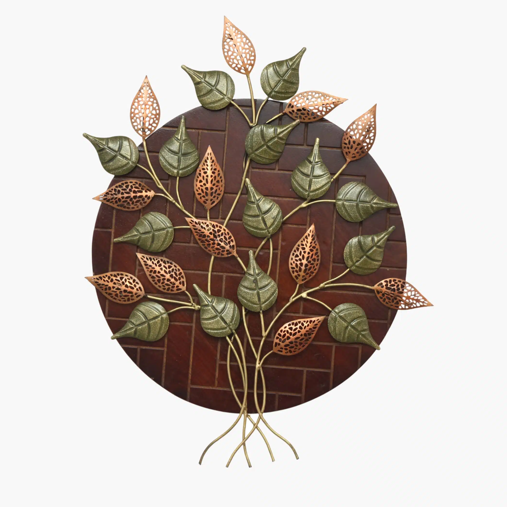 Metal Multicolor Levii Leaves on Wooden Panel Wall Decor - Image 2