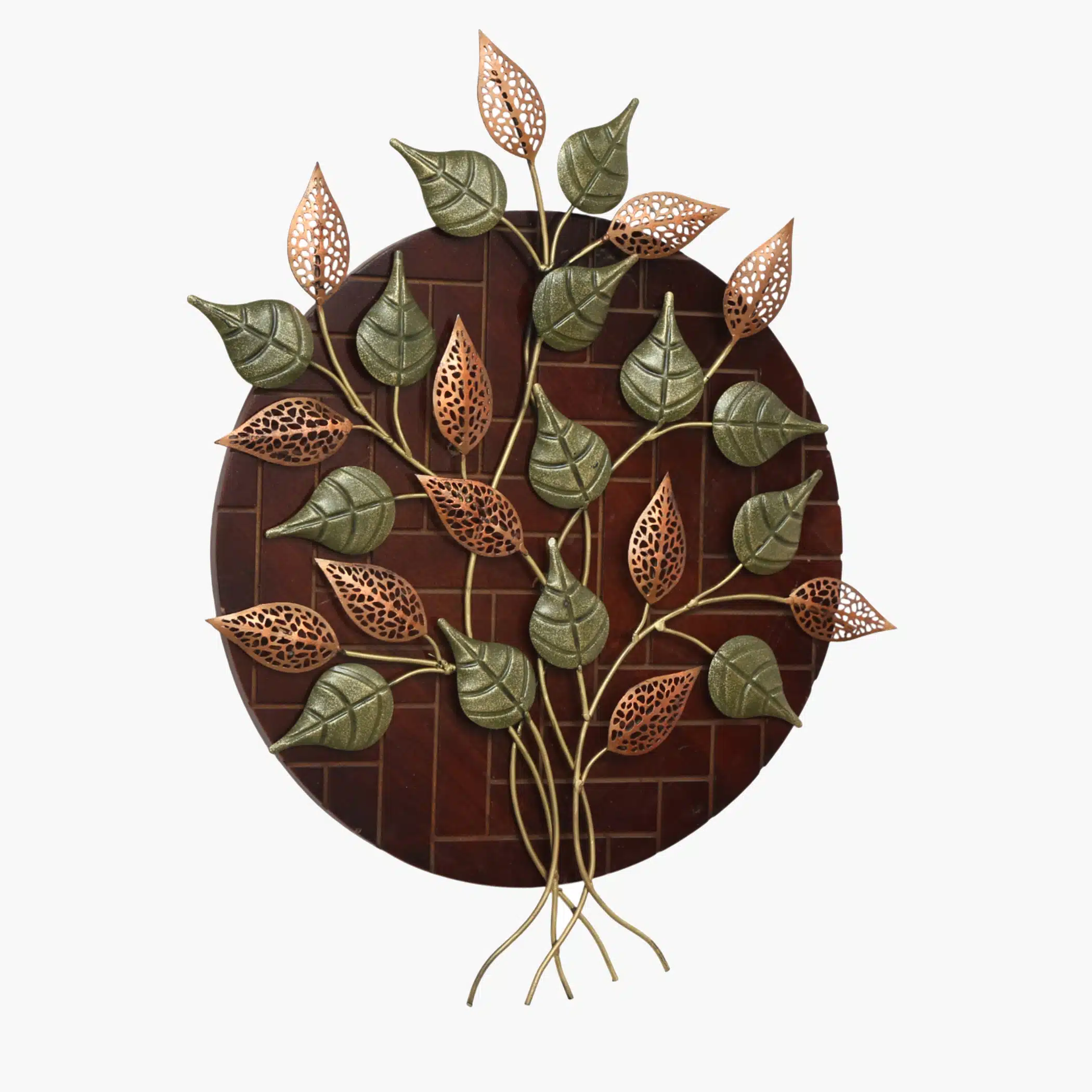 Metal Multicolor Levii Leaves on Wooden Panel Wall Decor - Image 3