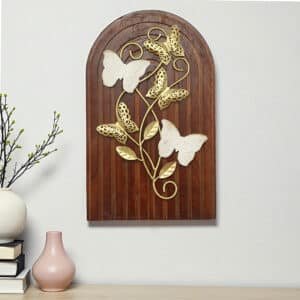 Metal Multicolor Saga Butterfly on Wooden Panel Wall Decor