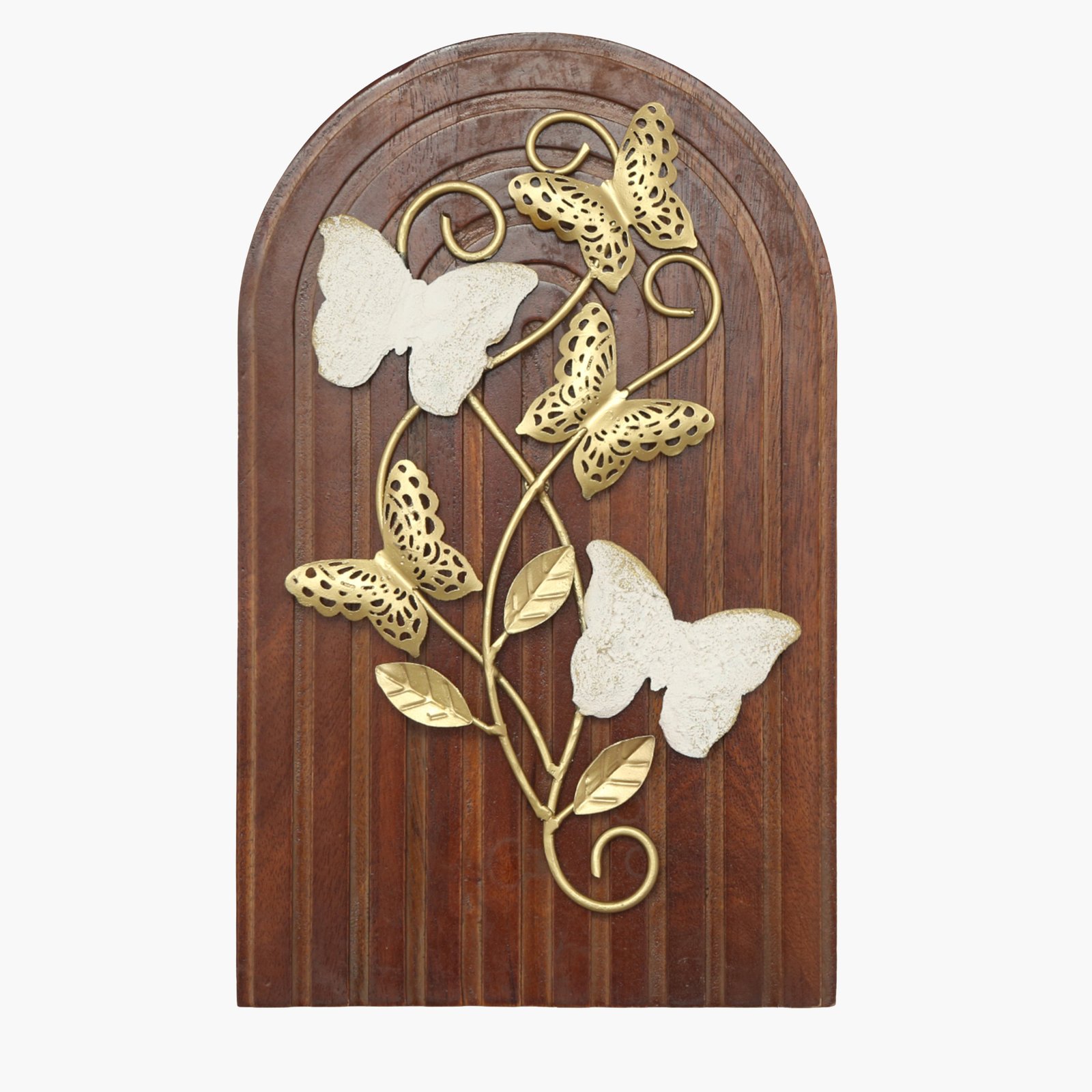 Metal Multicolor Saga Butterfly on Wooden Panel Wall Decor - Image 2