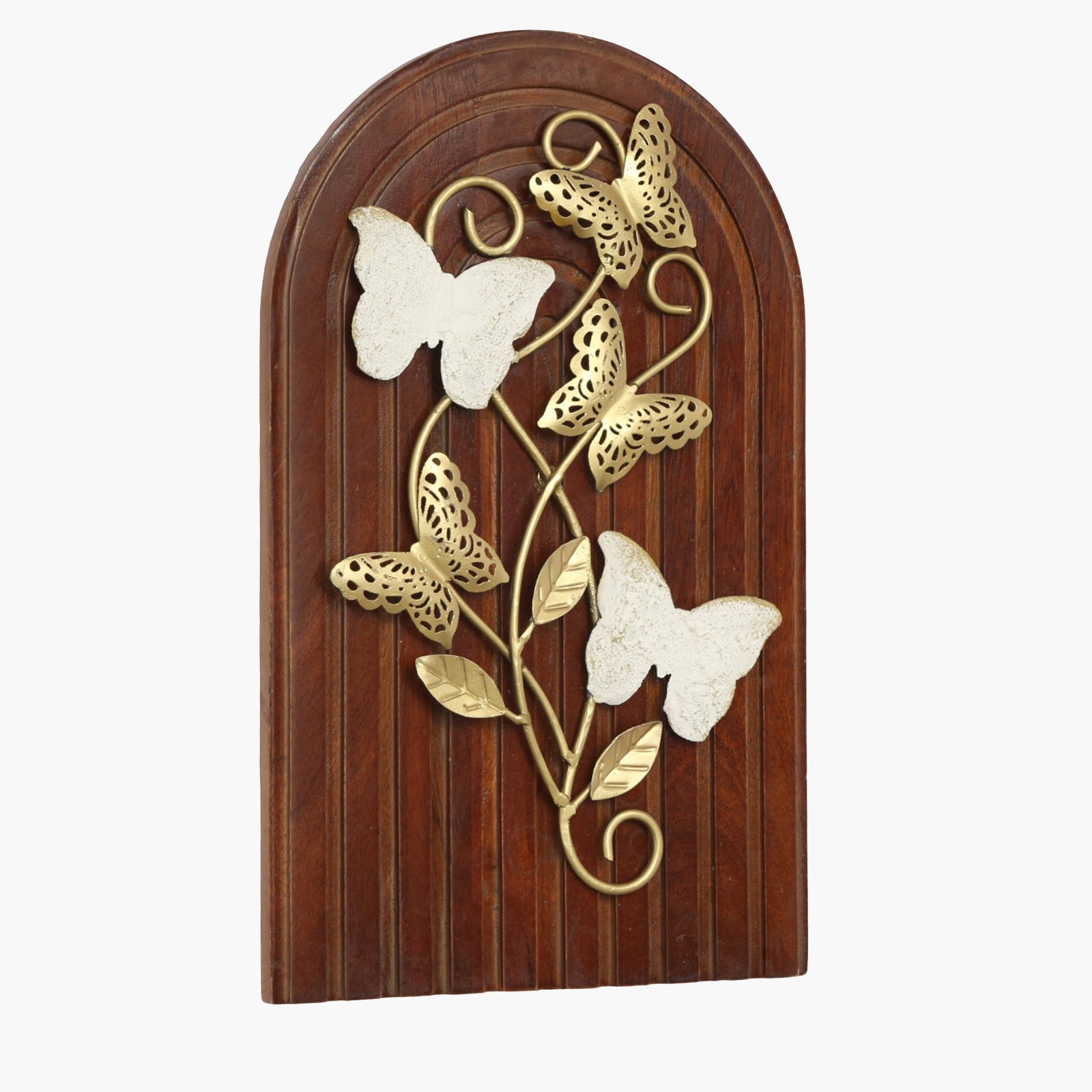 Metal Multicolor Saga Butterfly on Wooden Panel Wall Decor - Image 3