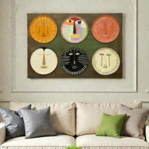 Metal Multicolor Eros Abstract Faces on Board Wall Decor