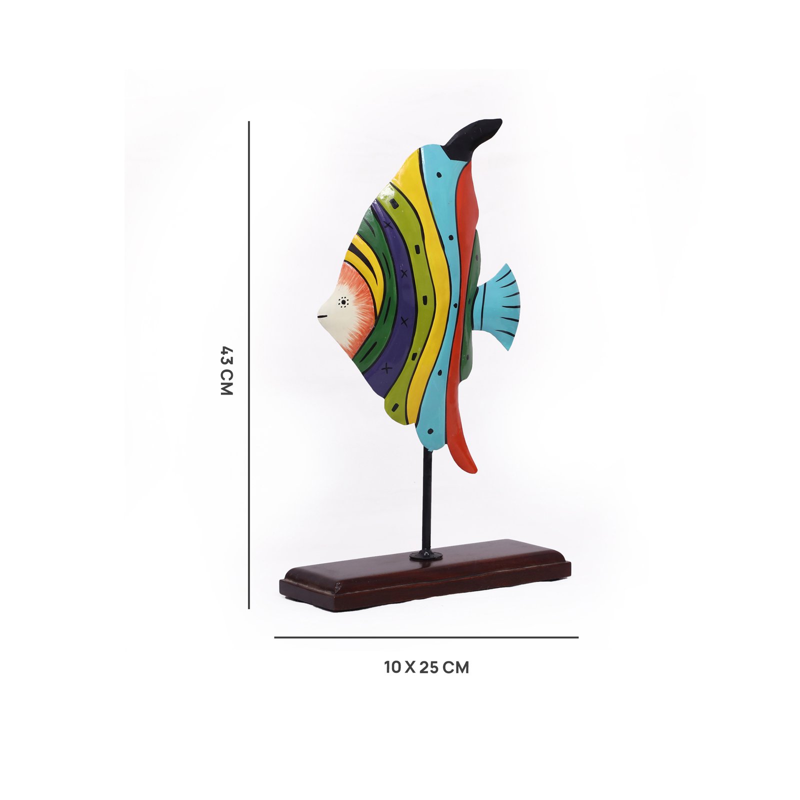 Metal & Wood Cod Hand Painted Fish Showpiece Table Decor - Image 3