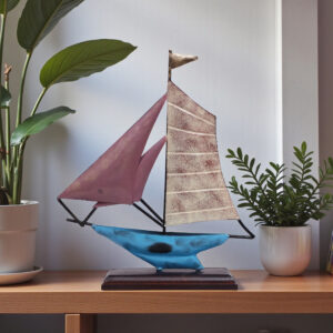Metal & Wood Multicolor Dylan Boat Table Decor Showpiece