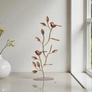 Metal Multicolor Brady Birds on Leaf with Candle Holders Table Decor Showpiece