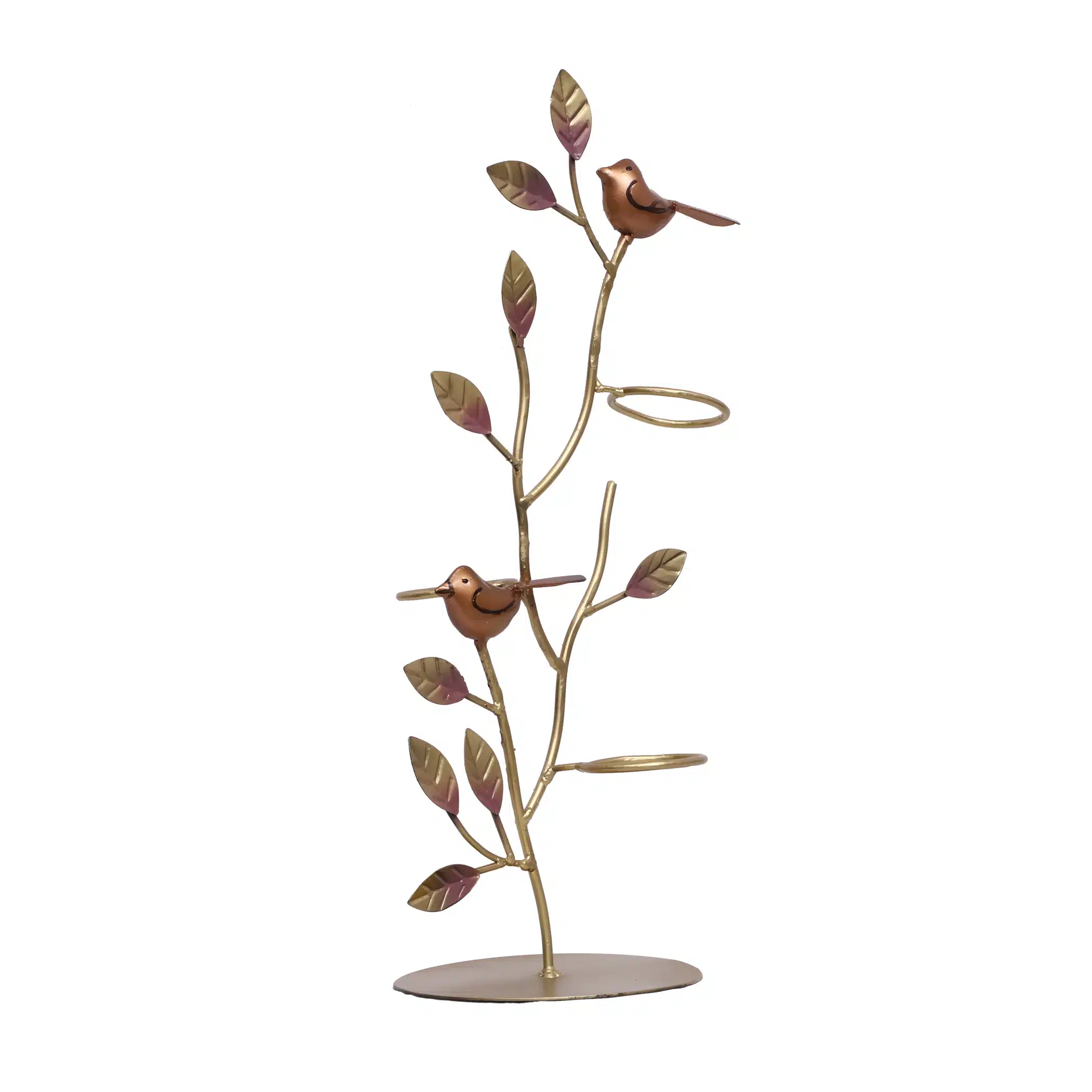 Metal Multicolor Brady Birds on Leaf with Candle Holders Table Decor Showpiece - Image 2