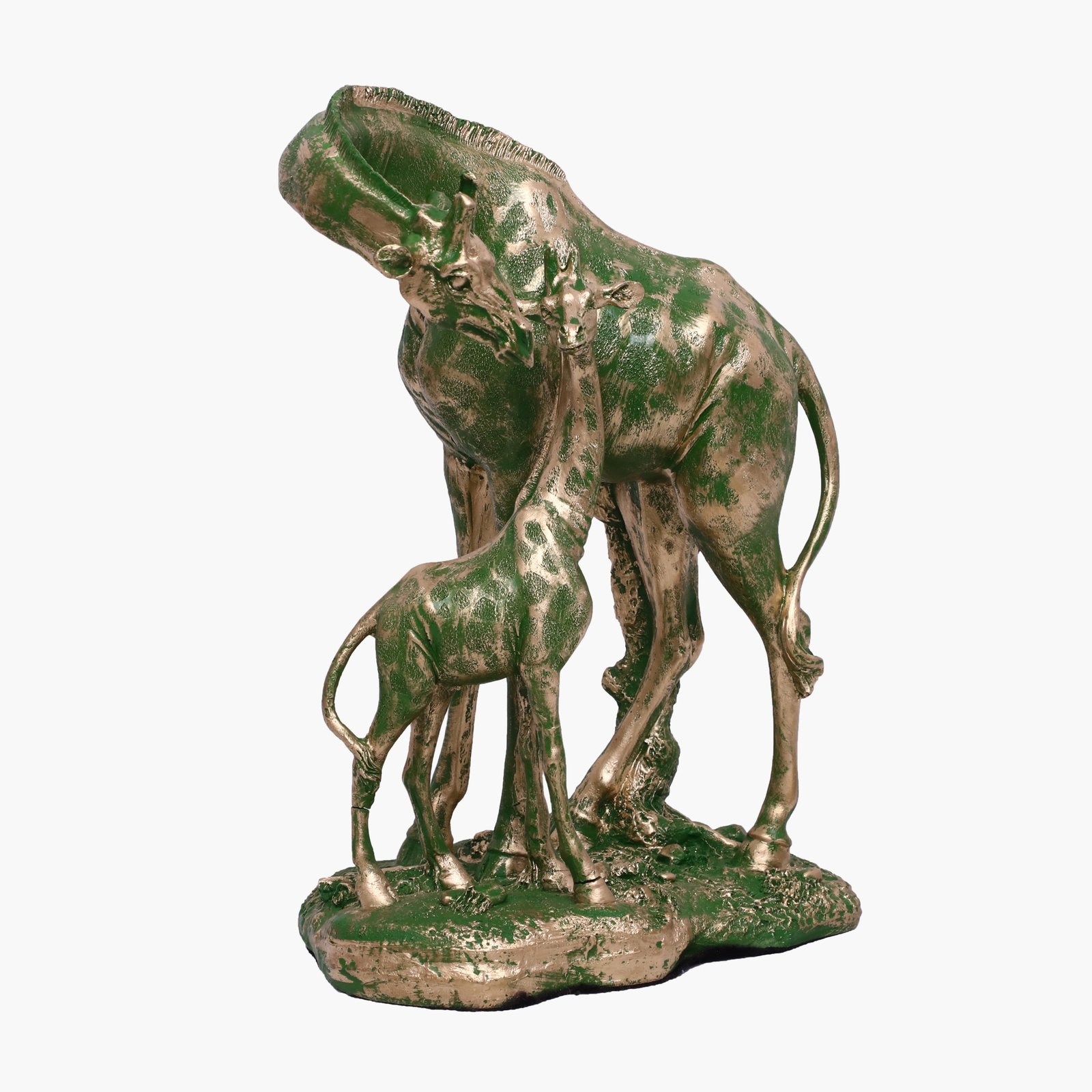 Polyresin Green Giraffe with Baby Table Decor Sculpture - Image 2