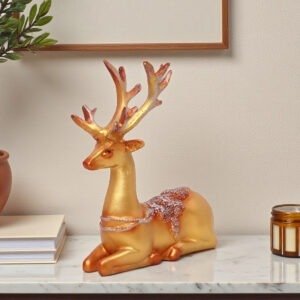 Polyresin Golden Deer Sitting Table Decor Sculpture