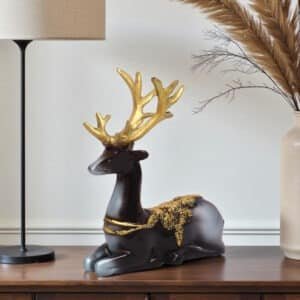 Polyresin Metallic Blue Deer Sitting Table Decor Sculpture