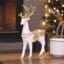 Deer Sculpture Standing - Gold White Polyresin Marble Leaf Decor