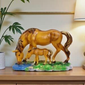 Polyresin Multicolor Water Horse With Foal Brown Table Decor Sculpture