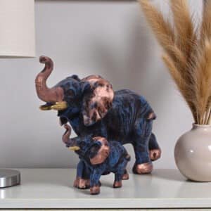 Polyresin Multicolor Elephant with Baby Set Figurine Showpiece Table Decor