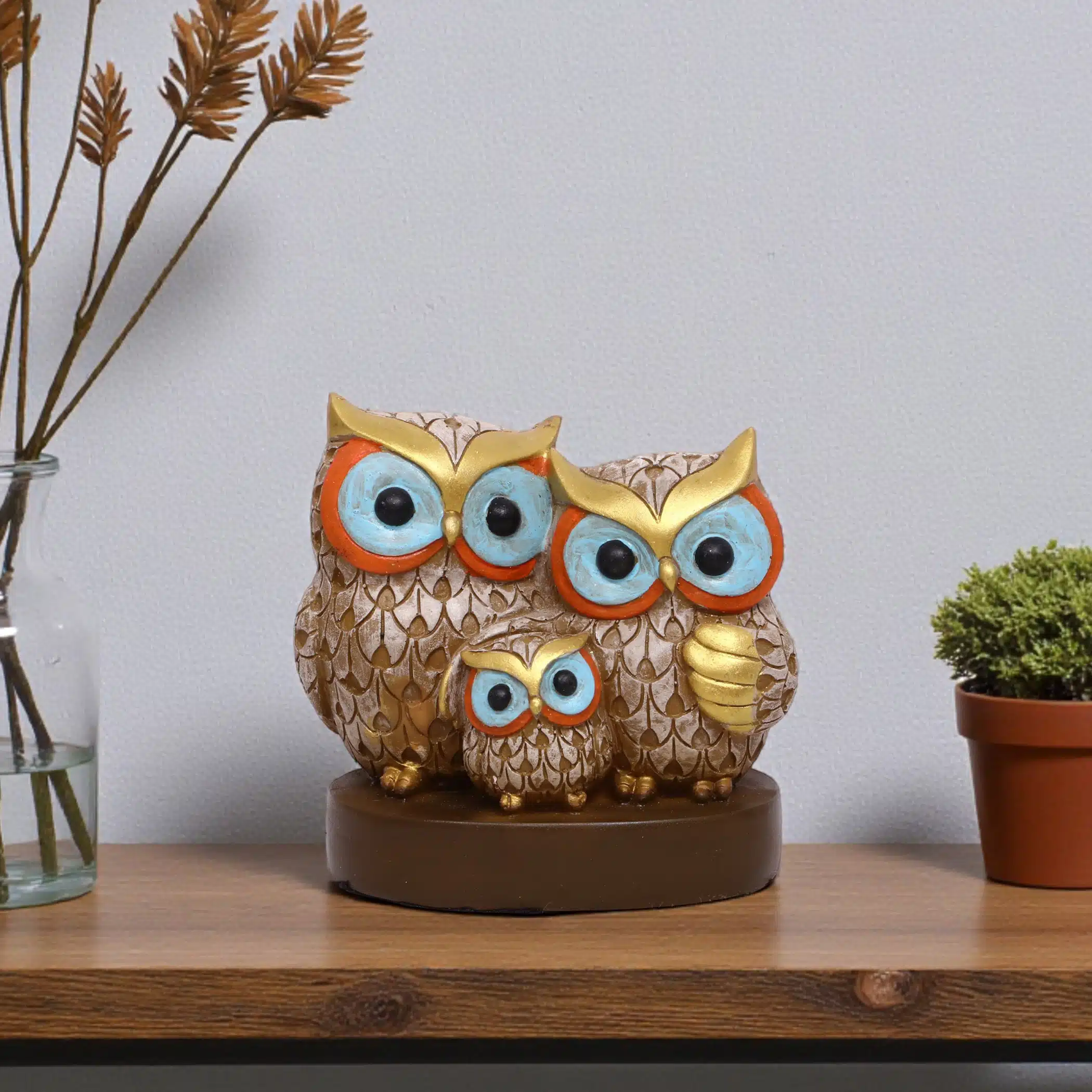 Owl Showpiece Set of 3 - Polyresin Multicolor Table Decor