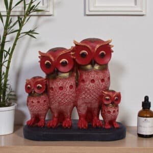 Polyresin Multicolor 4 Owl Family Set Figurine Showpiece Table Decor