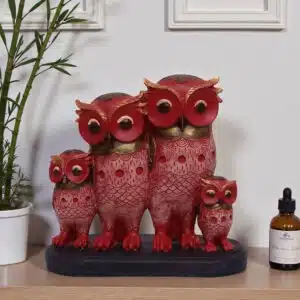 Owl Family Showpiece Set of 4 – Multicolor Polyresin Decor