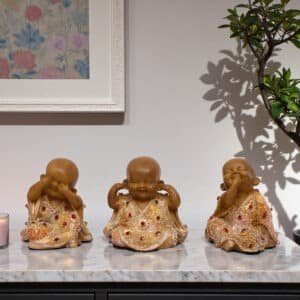 Polyresin Small Monk Bacha Set Figurine Showpiece Table Decor (Set of 3) (Yellow)