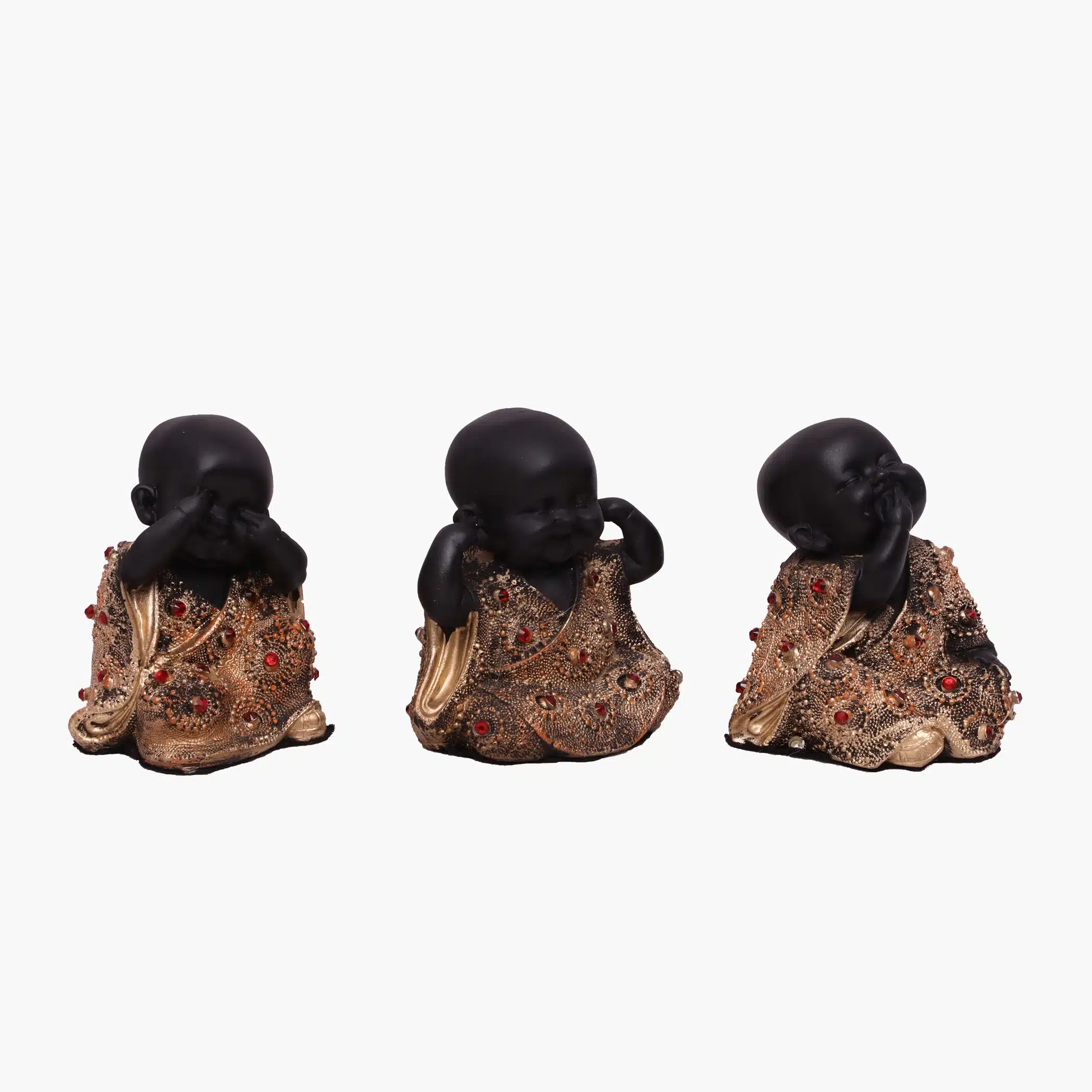 Antique Monk Figurine Set of 3 – Small Resin Showpiece - Image 2