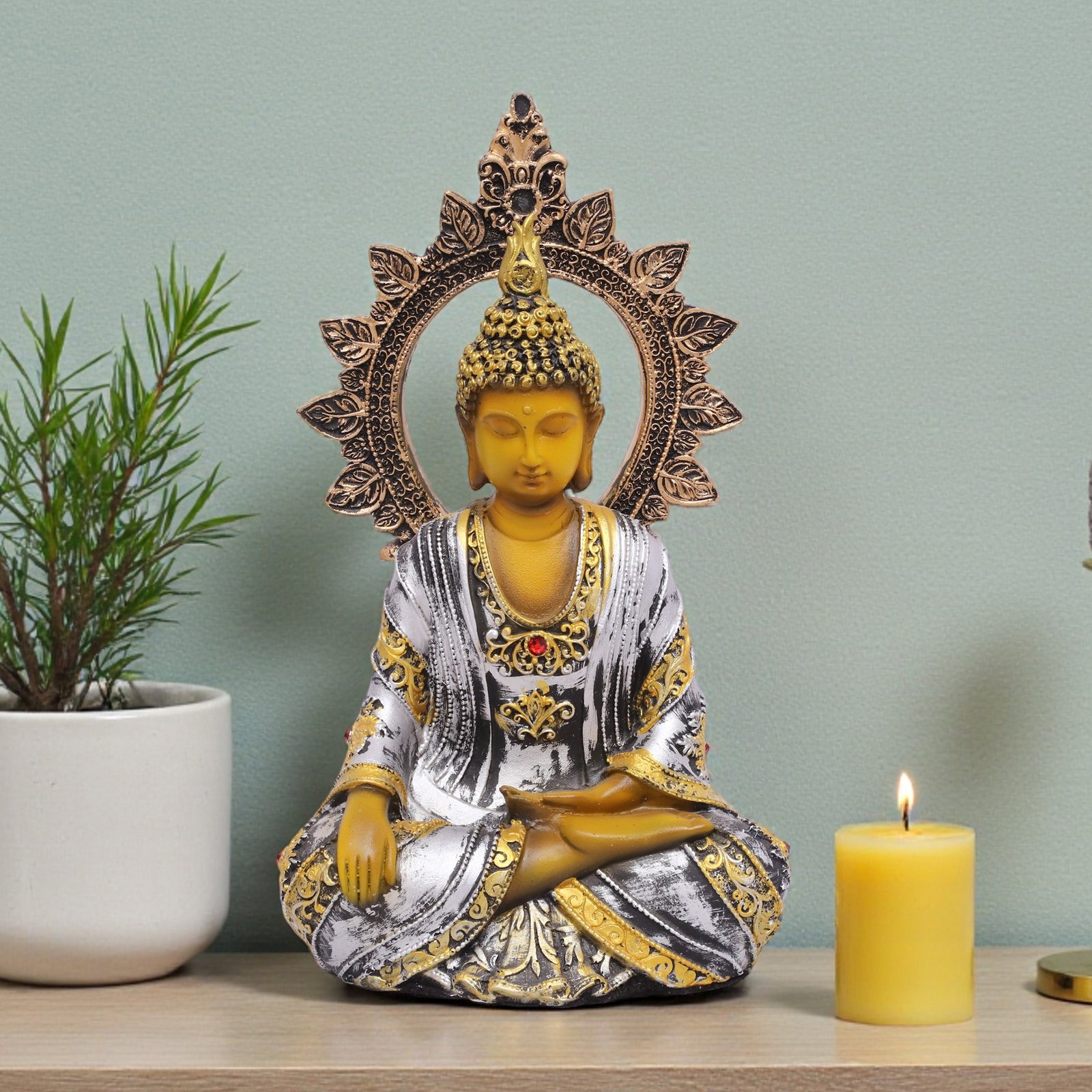 Polyresin Brown Chakkra Buddha Small Figurine Showpiece Table Decor