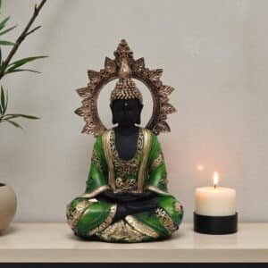 Polyresin Green Chakkra Buddha Large Figurine Showpiece Table Decor