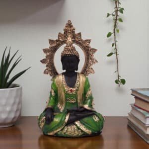 Polyresin Green Chakkra Buddha Small Figurine Showpiece Table Decor