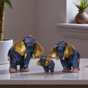 Polyresin Multicolor Elephant with Baby Set Figurine Showpiece Table Decor