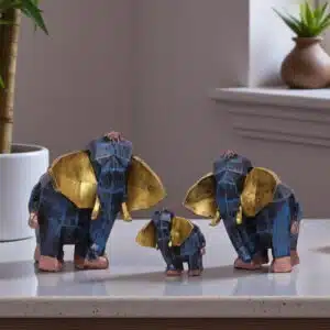Elephant with Baby Showpiece – Multicolor Polyresin Set