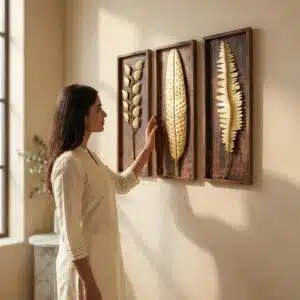 Gold Metal Wall Decor Set of 3 - Large Iron MDF Wall Panels