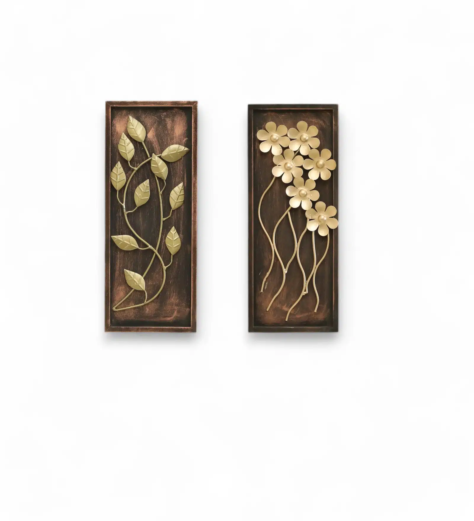 Gold Metal Wall Decor Set of 2 - Iron MDF Panels 8x20 Inch - Image 7