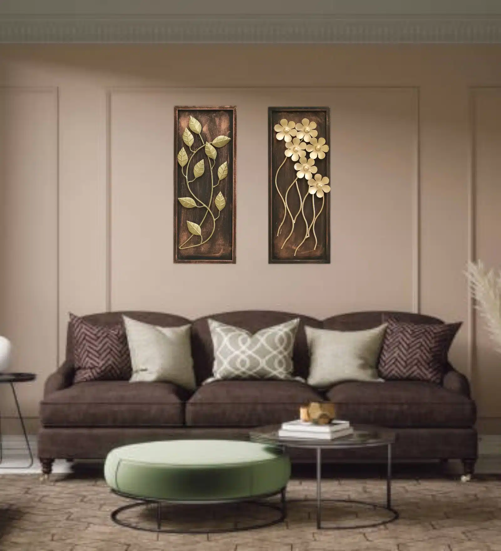 Gold Metal Wall Decor Set of 2 - Iron MDF Panels 8x20 Inch - Image 6